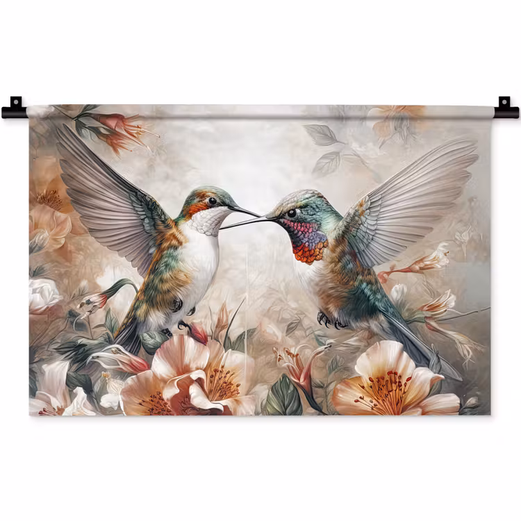 Wandkleed - Kolibrie - Vogels - Bloemen - Natuur — 1