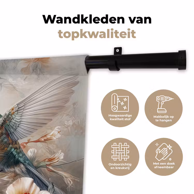 Wandkleed - Kolibrie - Vogels - Bloemen - Natuur — 3