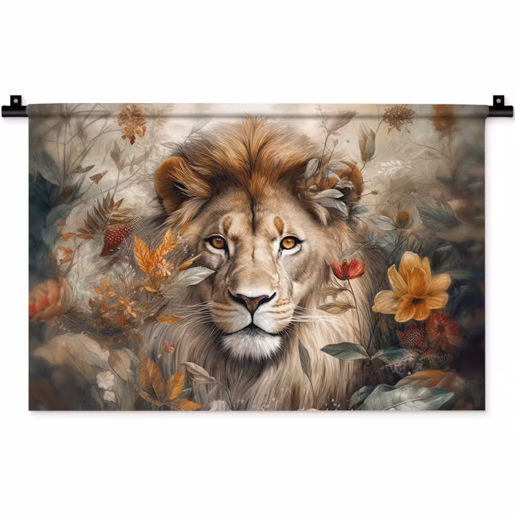 Wandkleed - Leeuw - Wilde dieren - Planten - Natuur - Bloemen — 1