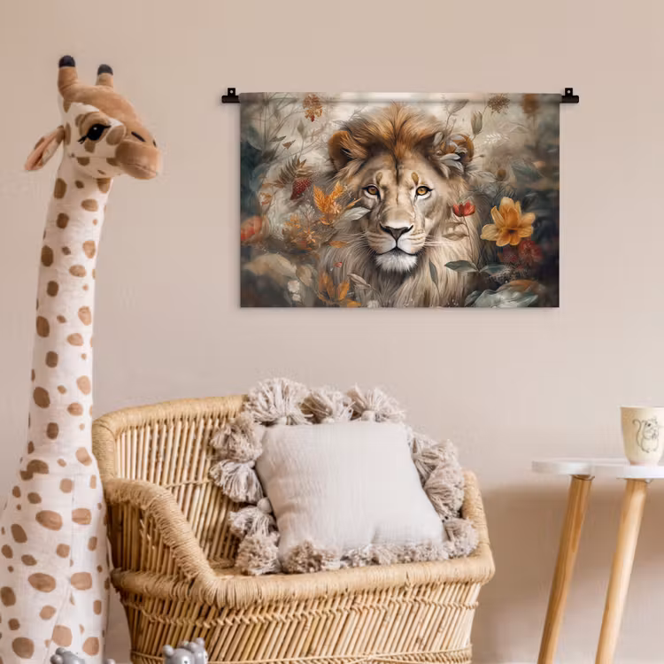 Wandkleed - Leeuw - Wilde dieren - Planten - Natuur - Bloemen — 5