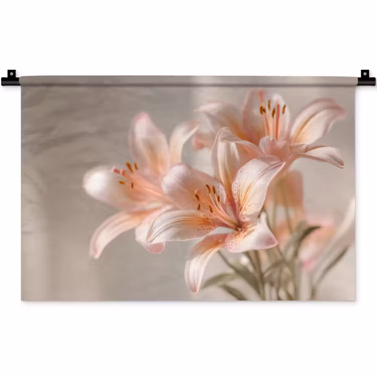 Wandkleed - Lelies - Meeldraden - Roze - Wazig — 1
