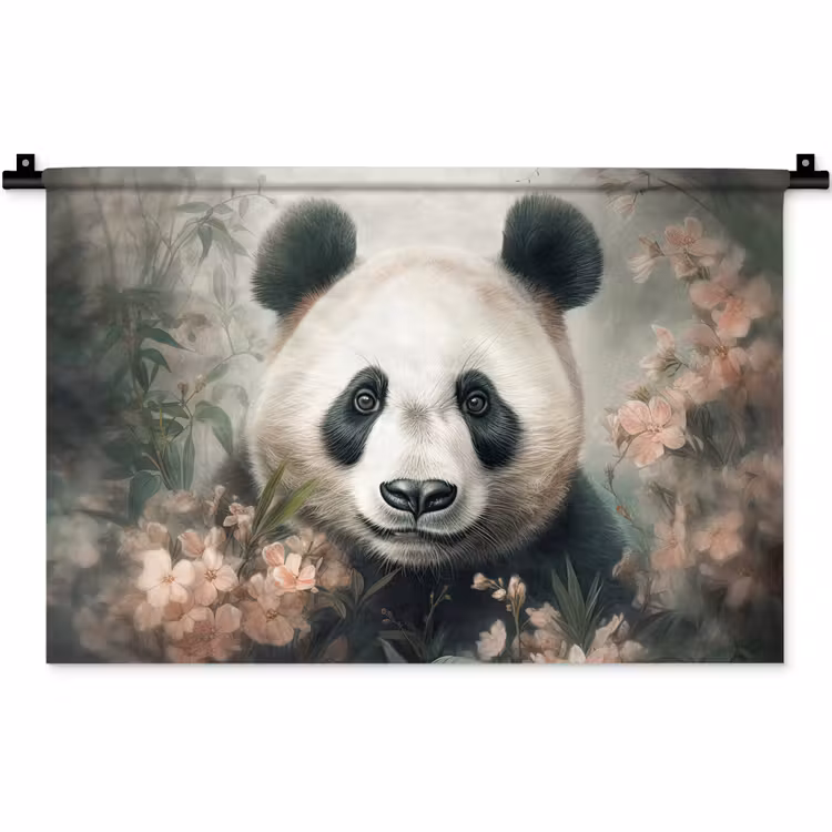 Wandkleed - Panda - Dieren - Bloemen - Planten — 1