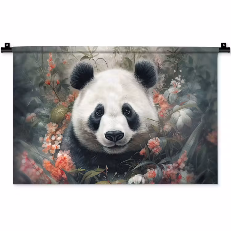 Wandkleed - Panda - Wilde dieren - Bloemen - Natuur — 1