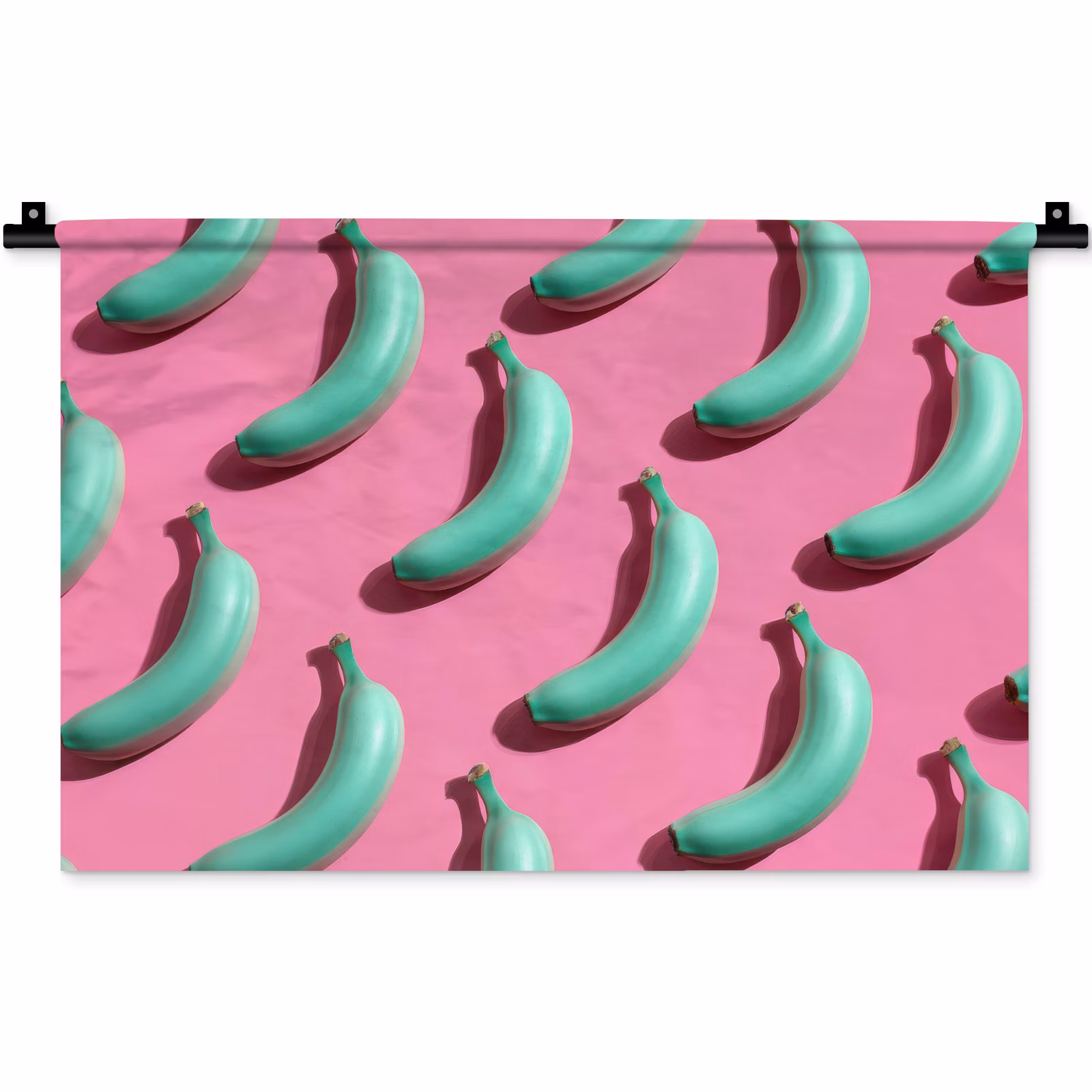 Wandkleed - Bananen - Patroon - Blauw - Roze — 1