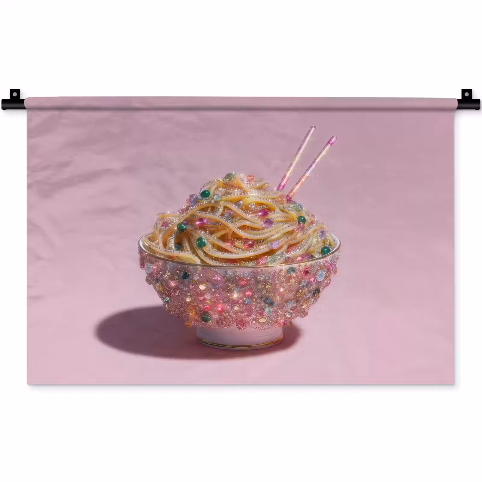 Wandkleed - Noodles - Edelstenen - Stokjes - Roze — 1