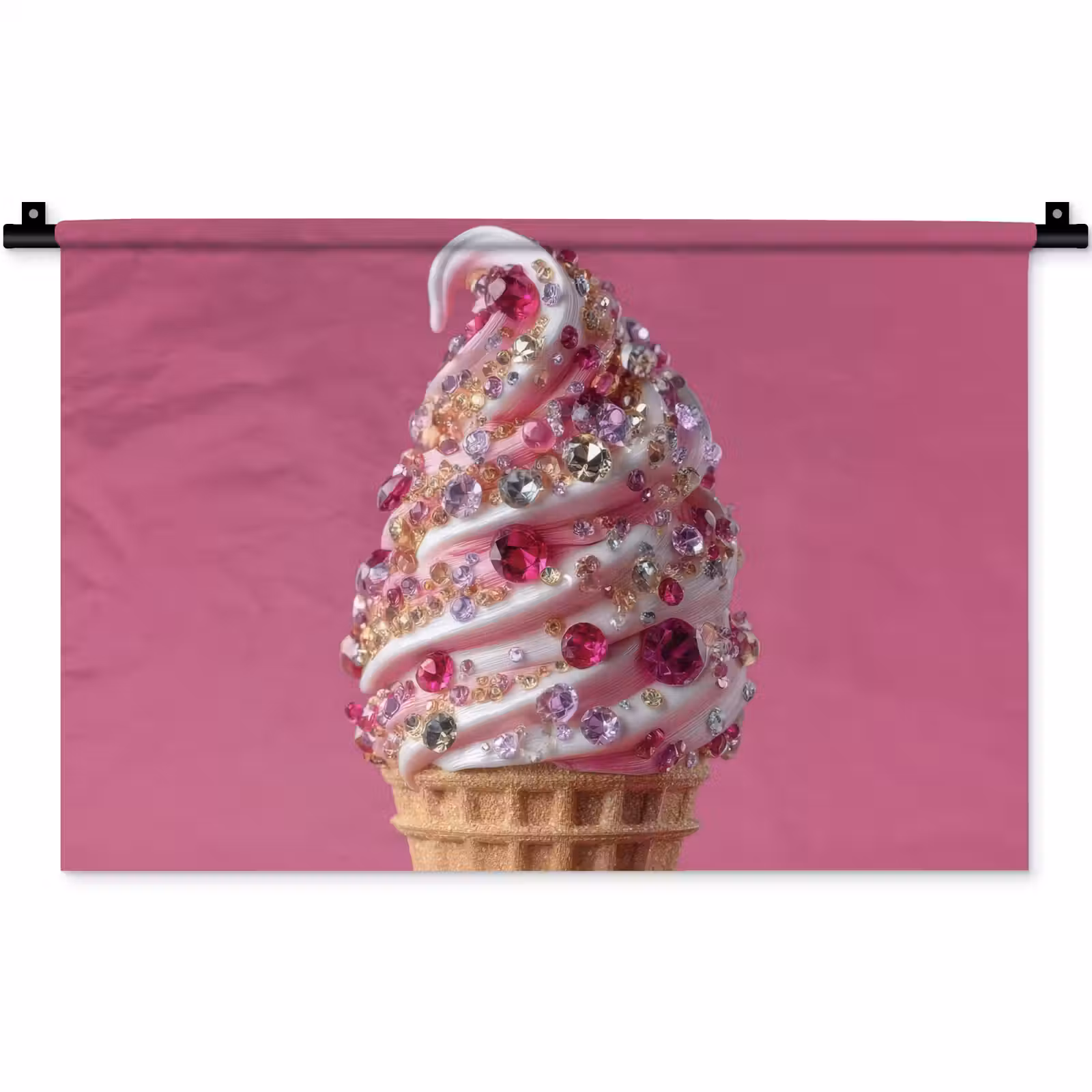 Wandkleed - Softijs - Edelstenen - Roze - Hoorntje — 1