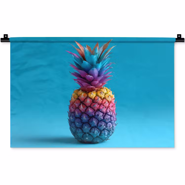 Wandkleed - Ananas - Regenboog - Blauw - Popart — 1