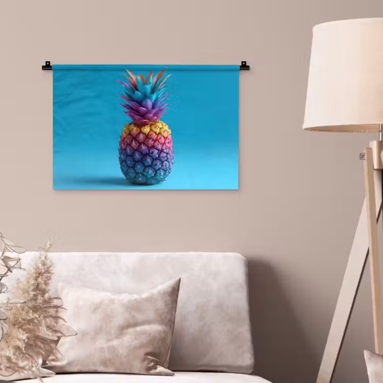 Wandkleed - Ananas - Regenboog - Blauw - Popart — 2