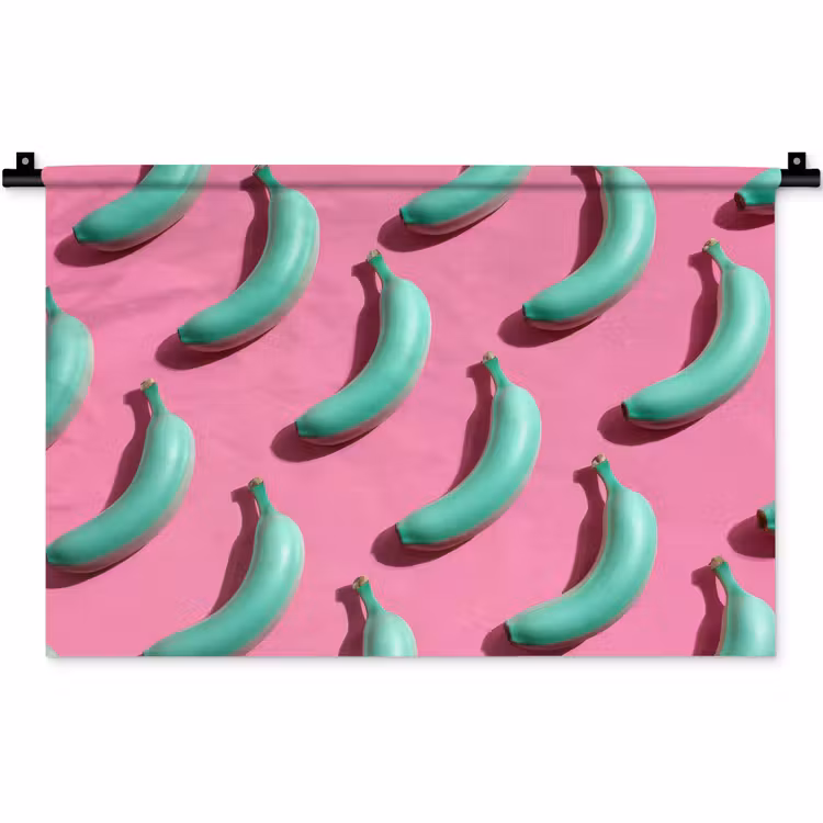 Wandkleed - Bananen - Patroon - Blauw - Roze — 1