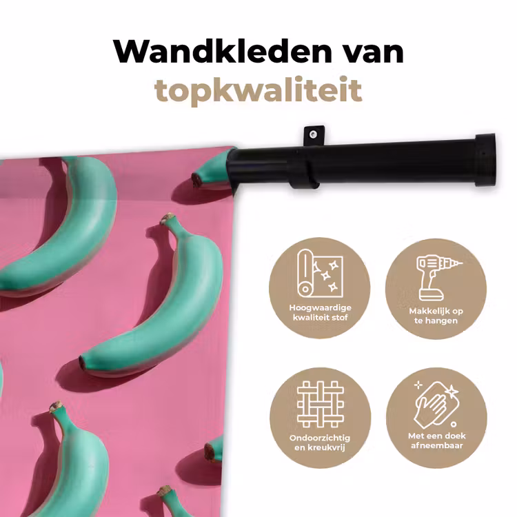 Wandkleed - Bananen - Patroon - Blauw - Roze — 3