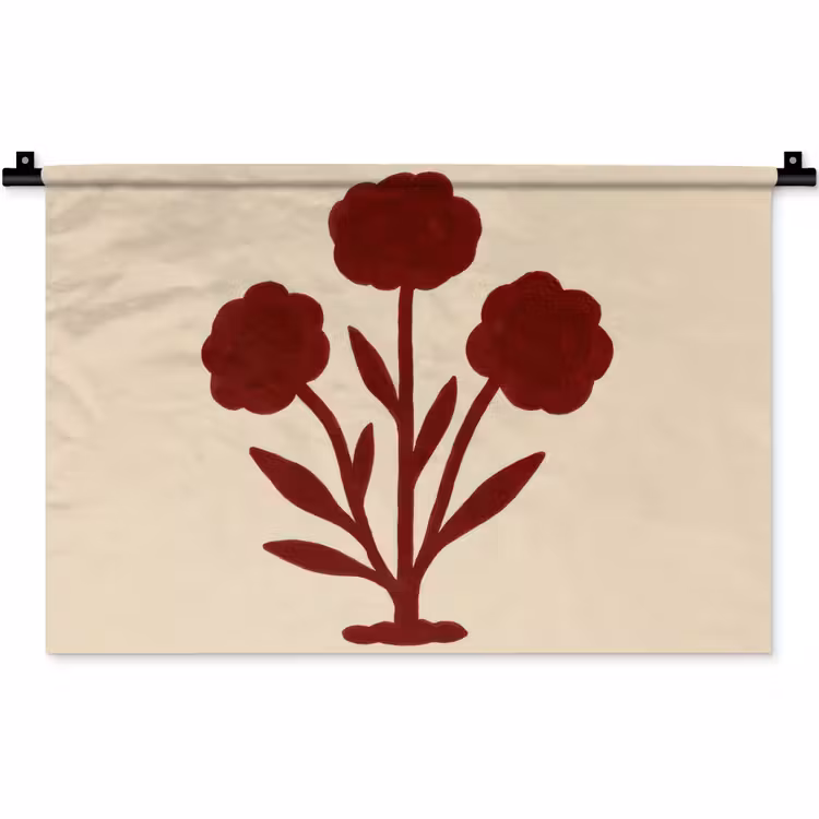 Wandkleed - Bloemen - Bladeren - Rood - Minimalistisch — 1