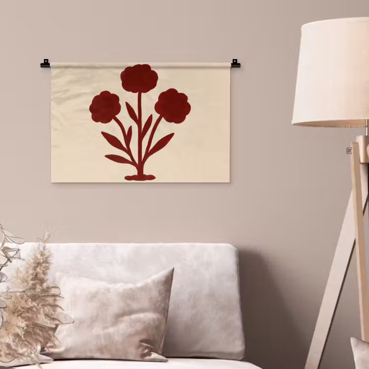 Wandkleed - Bloemen - Bladeren - Rood - Minimalistisch — 2