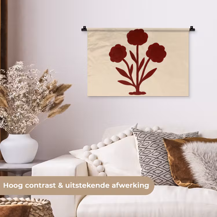 Wandkleed - Bloemen - Bladeren - Rood - Minimalistisch — 4