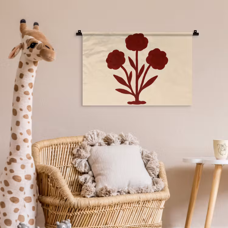 Wandkleed - Bloemen - Bladeren - Rood - Minimalistisch — 5