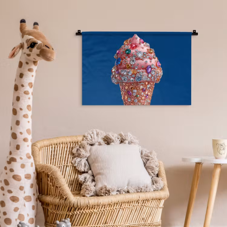 Wandkleed - Ijsje - Hoorntje - Steentjes - Blauw — 5