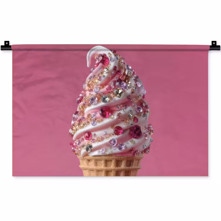 Wandkleed - Softijs - Edelstenen - Roze - Hoorntje — 1