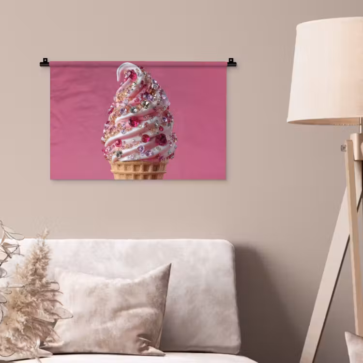 Wandkleed - Softijs - Edelstenen - Roze - Hoorntje — 2
