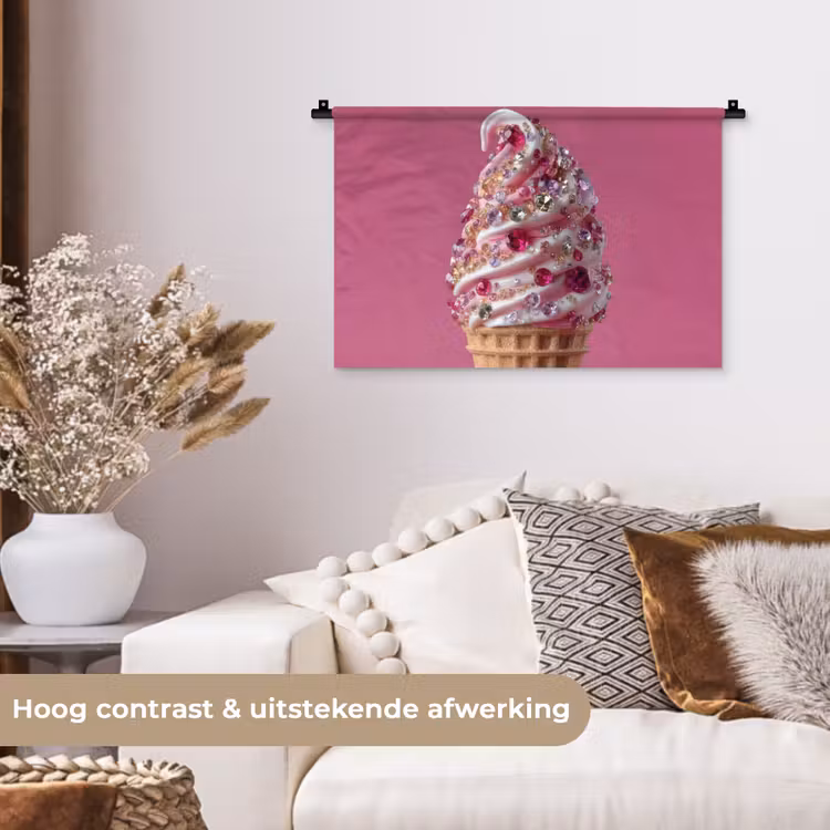 Wandkleed - Softijs - Edelstenen - Roze - Hoorntje — 4