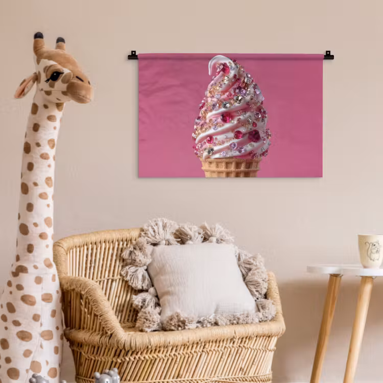 Wandkleed - Softijs - Edelstenen - Roze - Hoorntje — 5