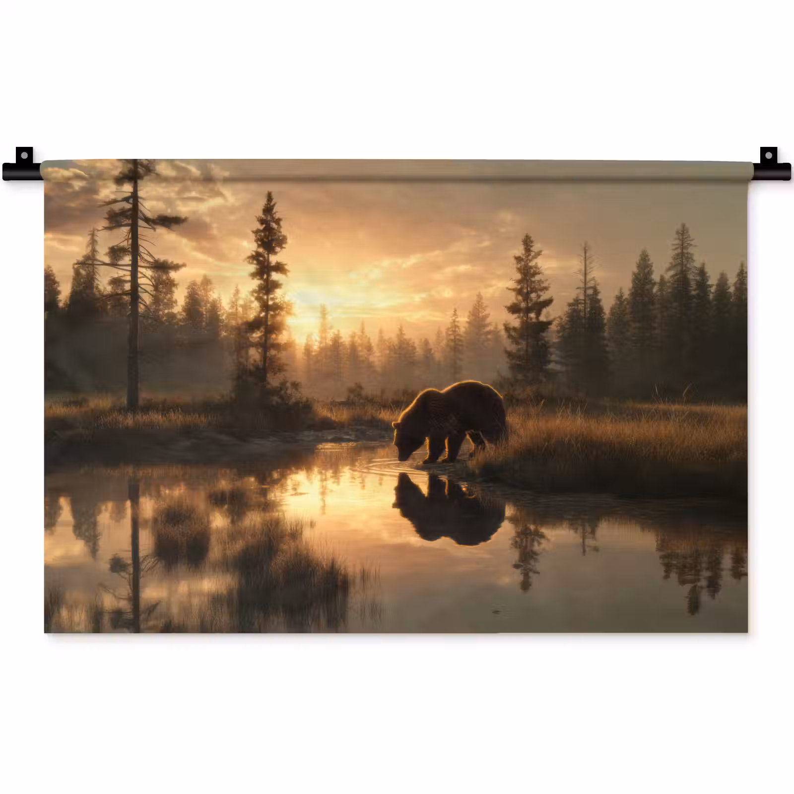 Wandkleed - Beer - water - Bos - Ochtendlicht — 1