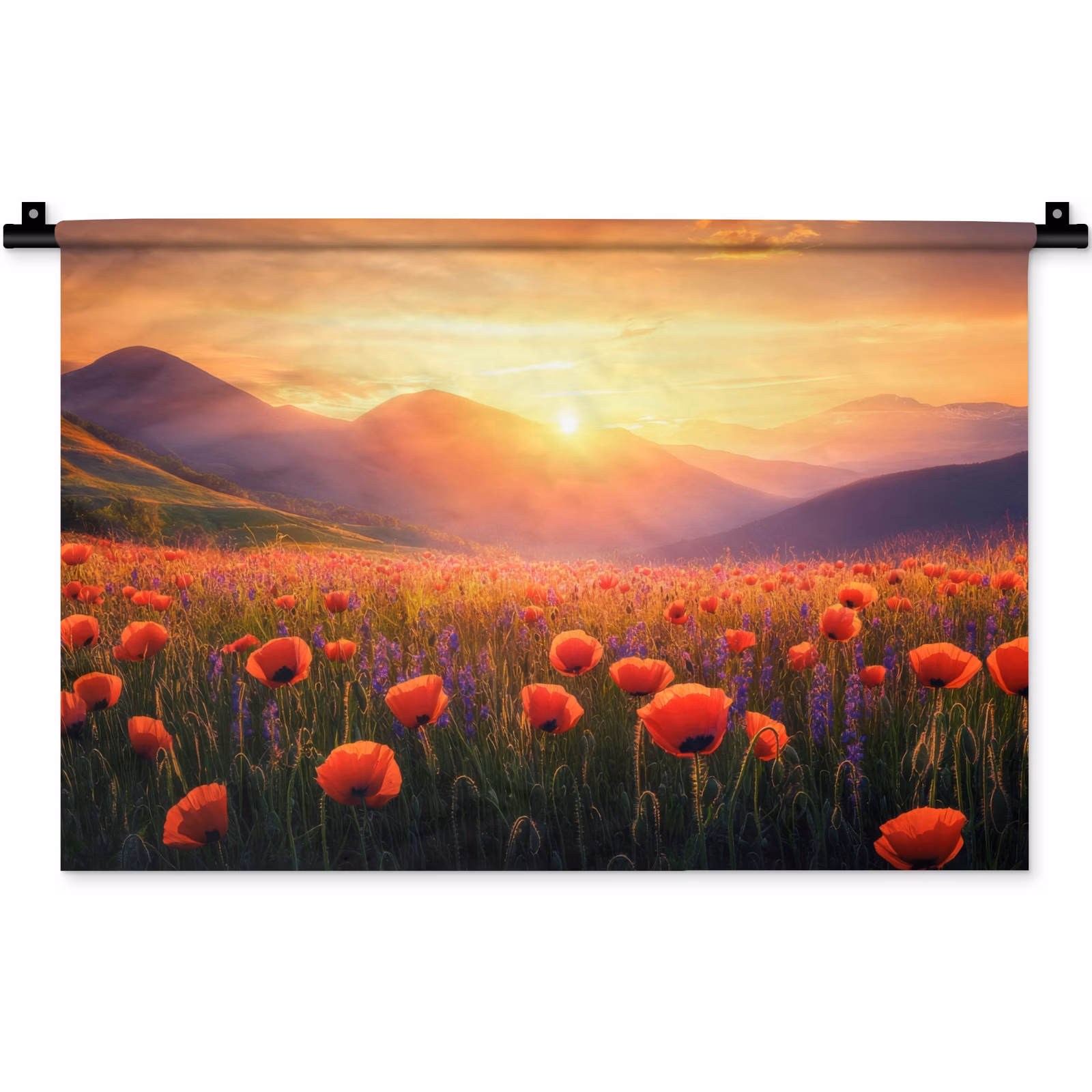 Wandkleed - Landschap - Zonsondergang - Bloemenveld — 1