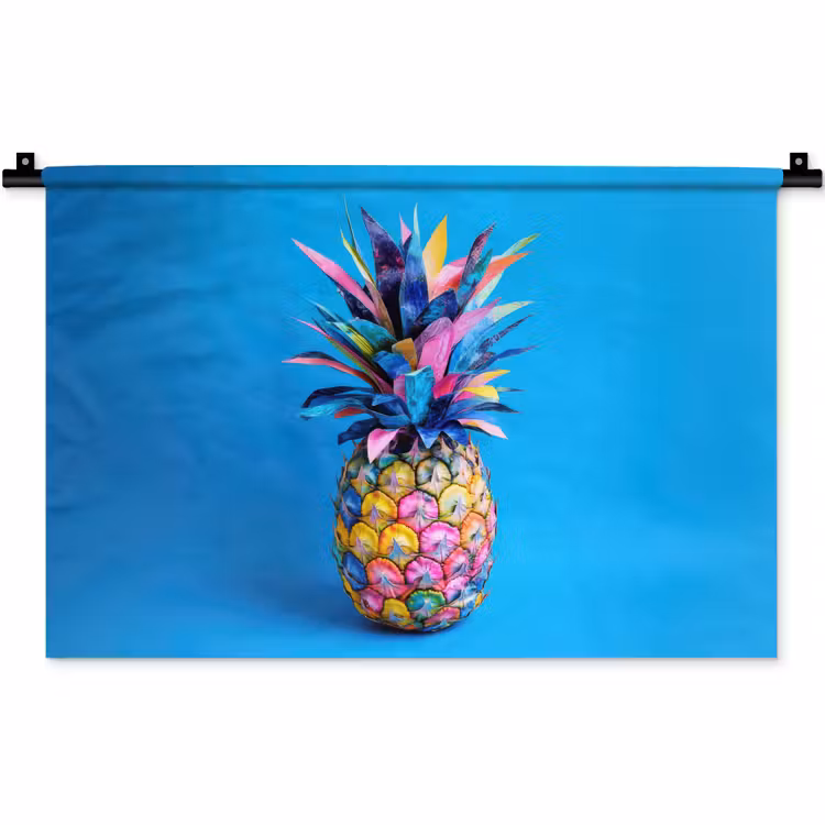 Wandkleed - Ananas - Blauw - Tropisch - Vrolijk — 1
