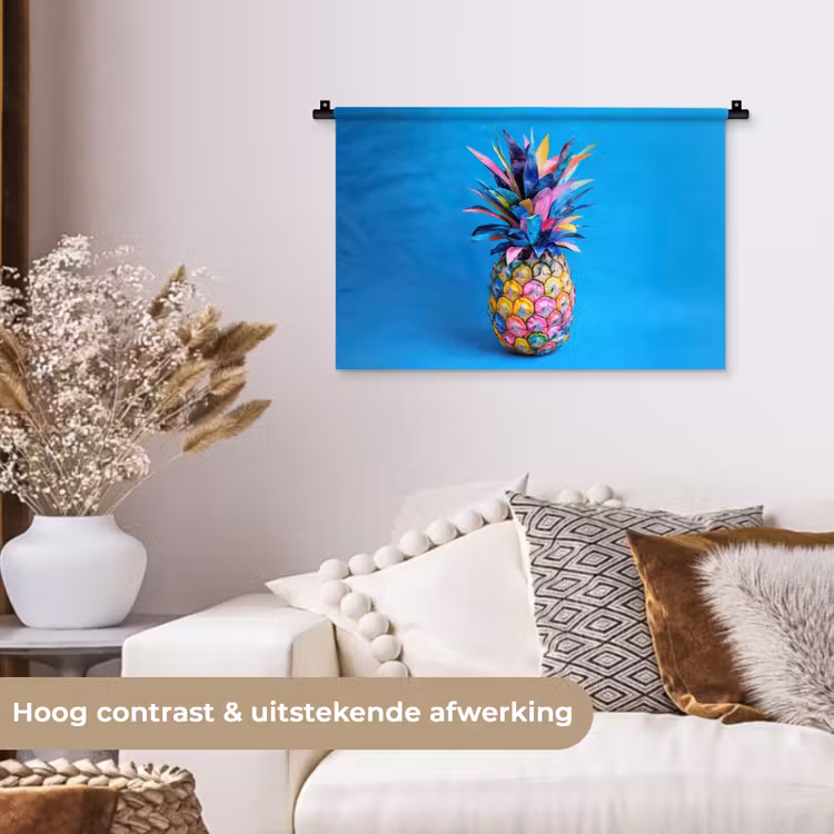 Wandkleed - Ananas - Blauw - Tropisch - Vrolijk — 4