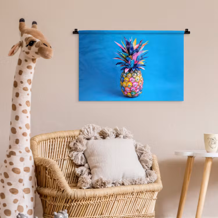 Wandkleed - Ananas - Blauw - Tropisch - Vrolijk — 5