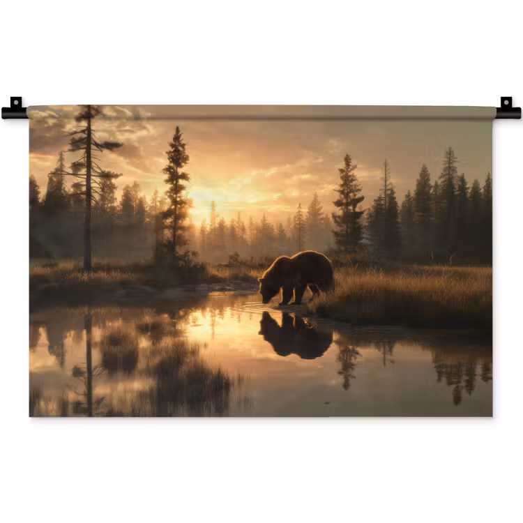 Wandkleed - Beer - water - Bos - Ochtendlicht — 1