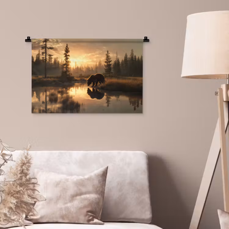Wandkleed - Beer - water - Bos - Ochtendlicht — 2