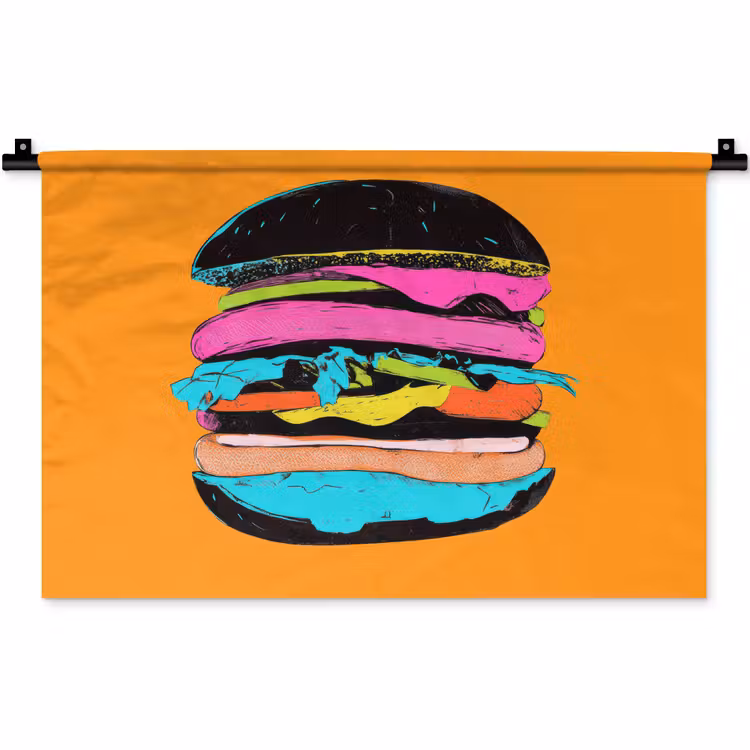 Wandkleed - Hamburger - Kleurrijk - Speels — 1