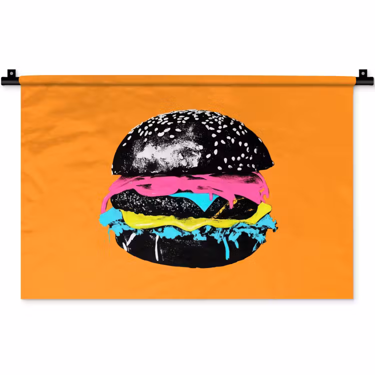 Wandkleed - Hamburger - Oranje - Neon - popart — 1