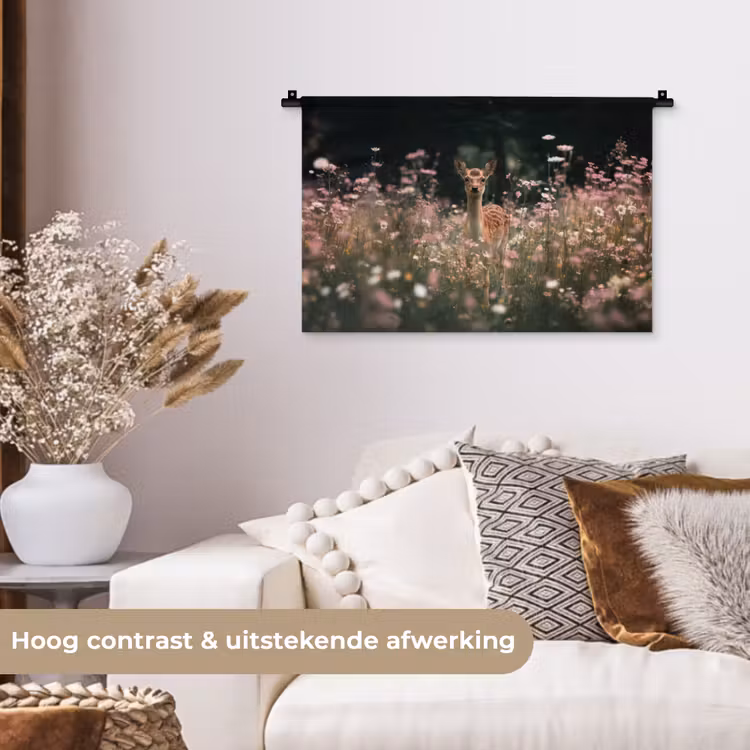 Wandkleed - Hert - Wilde bloemen - Bos — 4