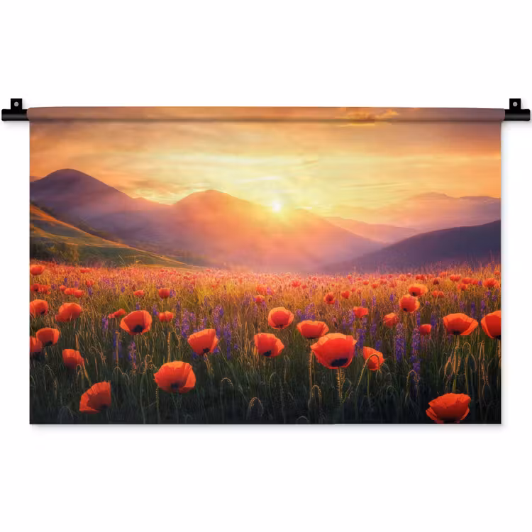 Wandkleed - Landschap - Zonsondergang - Bloemenveld — 1