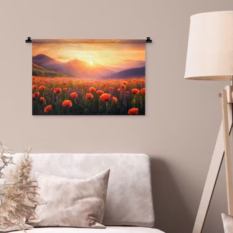 Wandkleed - Landschap - Zonsondergang - Bloemenveld — 2