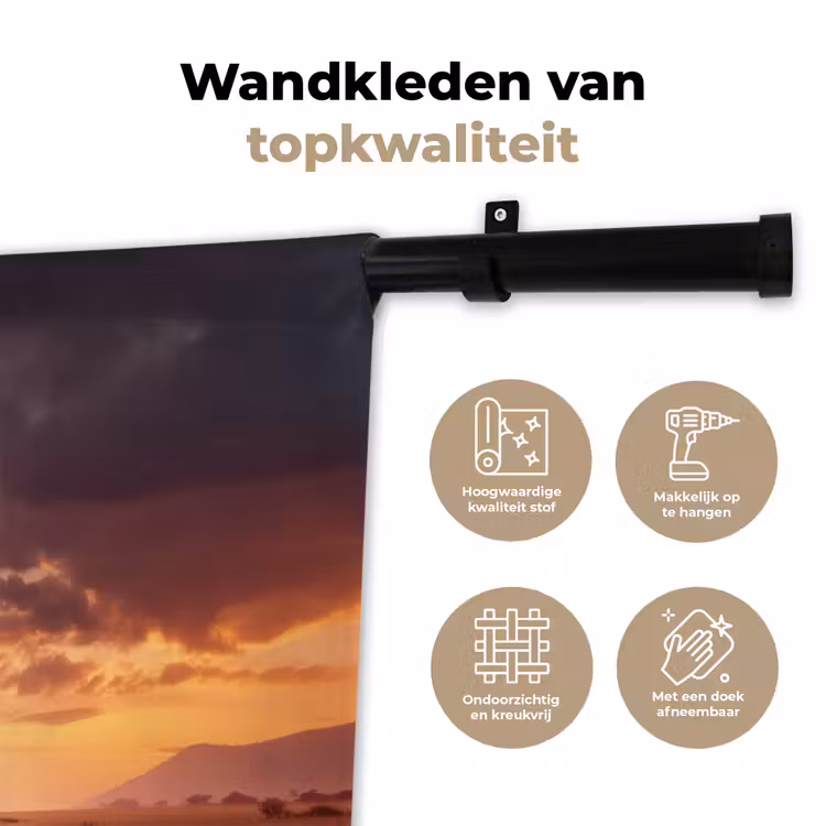 Wandkleed - Olifanten - Grasland - Zonsondergang — 3