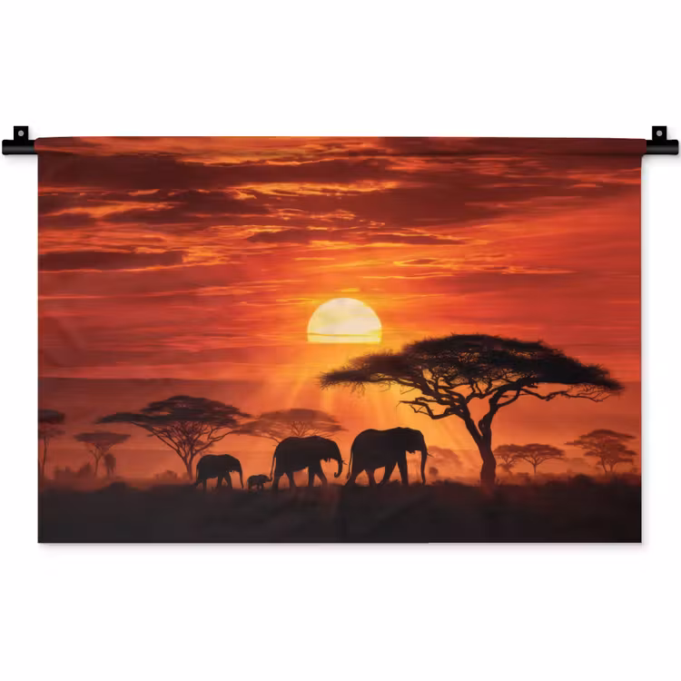 Wandkleed - Savanne - Olifanten - Zonsondergang — 1