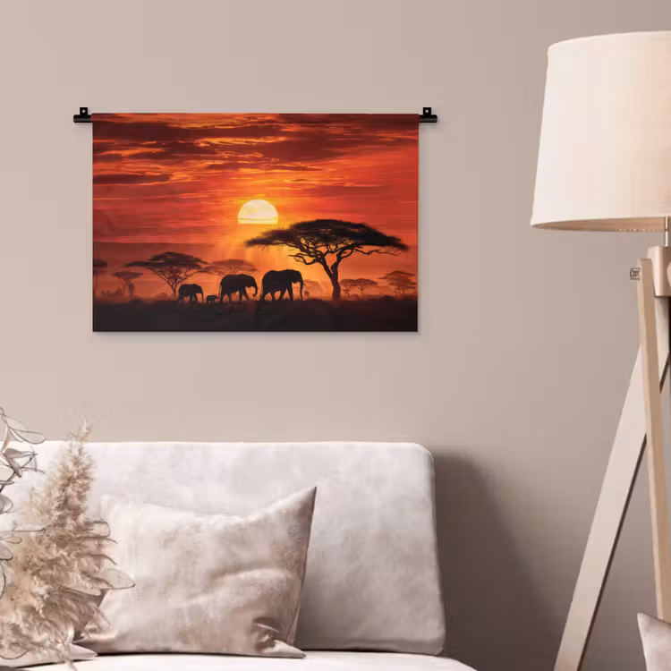 Wandkleed - Savanne - Olifanten - Zonsondergang — 2