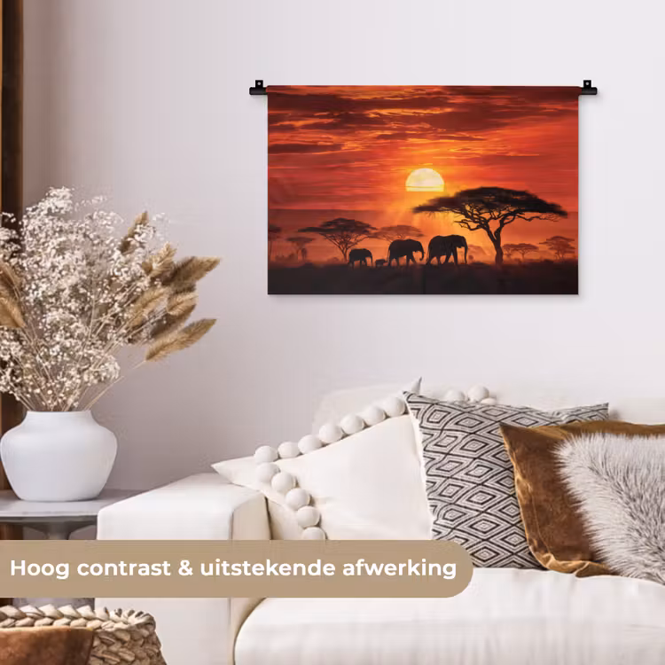 Wandkleed - Savanne - Olifanten - Zonsondergang — 4