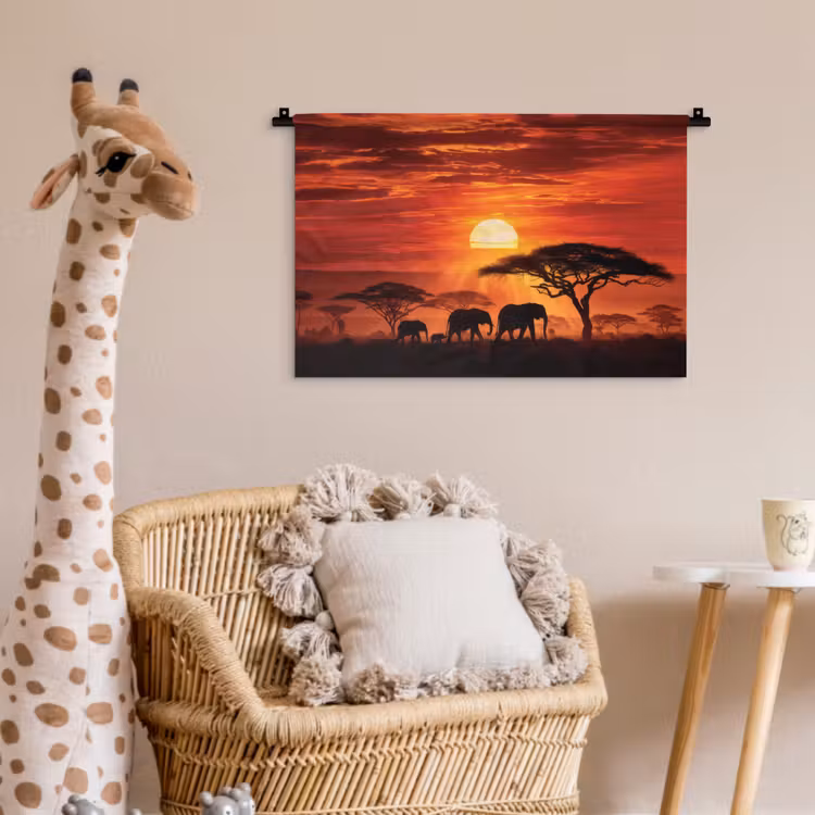 Wandkleed - Savanne - Olifanten - Zonsondergang — 5