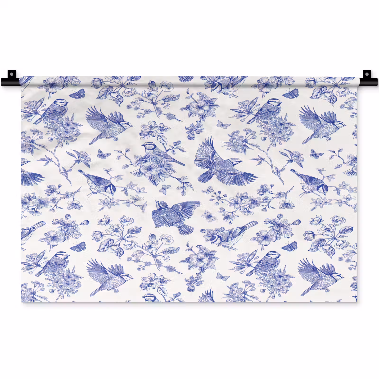 Wandkleed - Birds - Flowers - Blue — 1