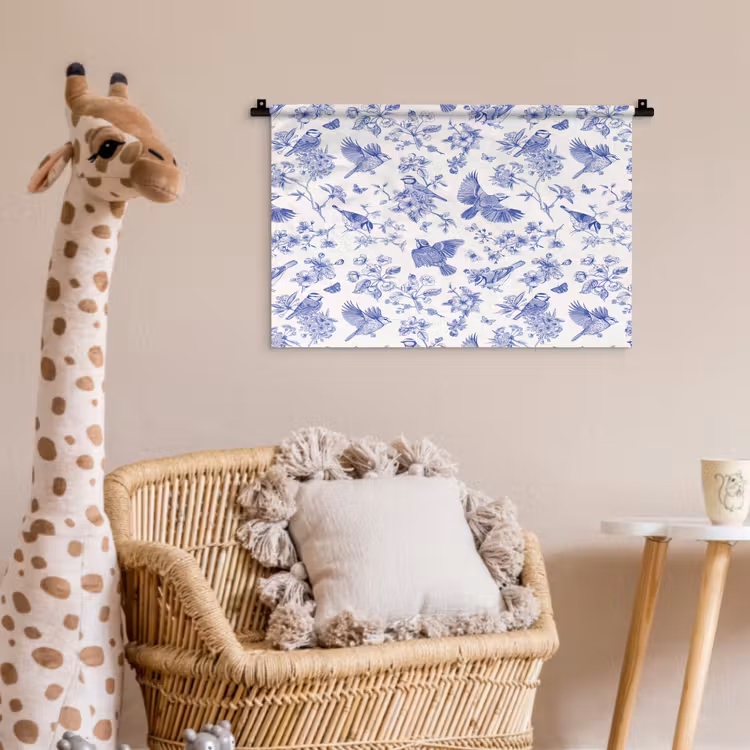 Wandkleed - Birds - Flowers - Blue — 5