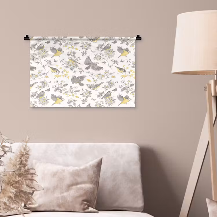 Wandkleed - Birds - Flowers - Gray - Yellow — 2