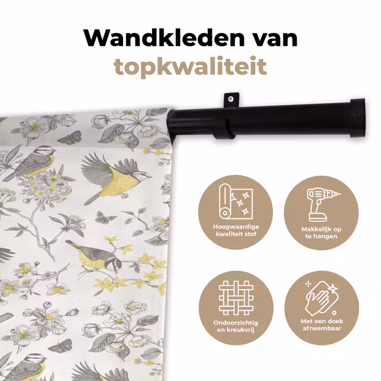 Wandkleed - Birds - Flowers - Gray - Yellow — 3
