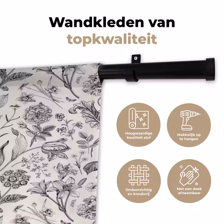 Wandkleed - Classic - Black - White - Floral — 3