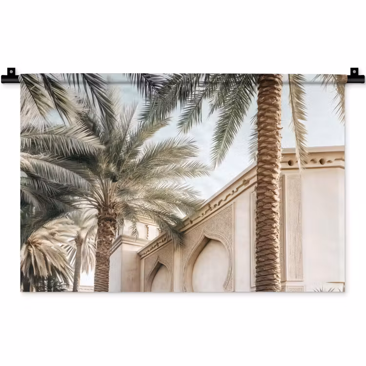 Wandkleed - Gebouw - Palmbomen - Beige - Zon — 1