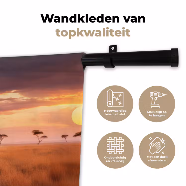 Wandkleed - Groep olifanten - Open vlakte - Zon — 3