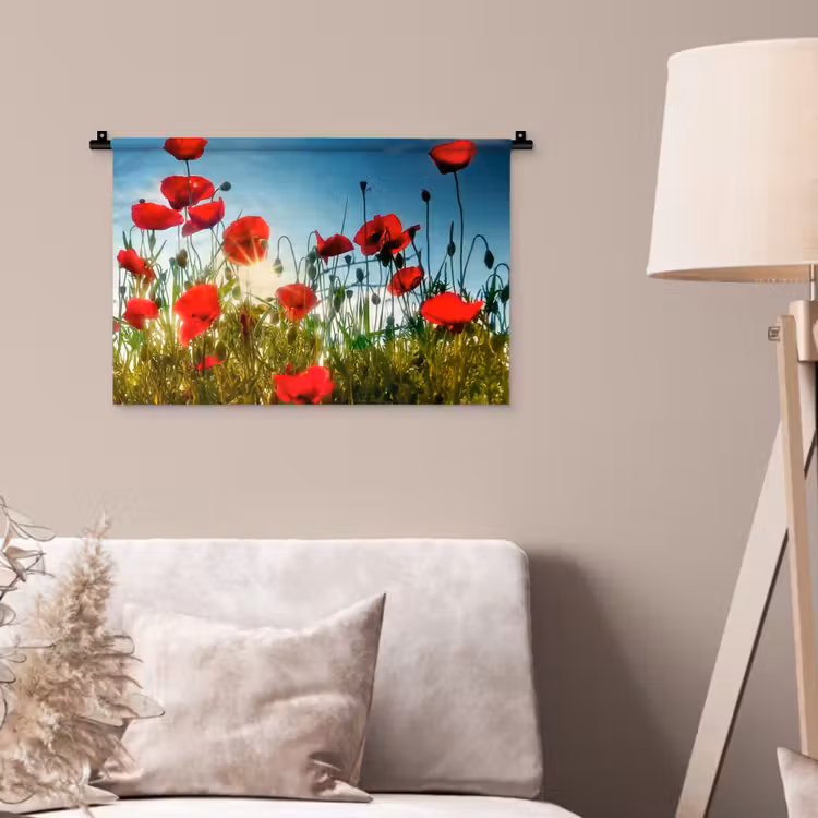 Wandkleed - Klaprozen - Toscane - Zon - Rood - Blauw — 2