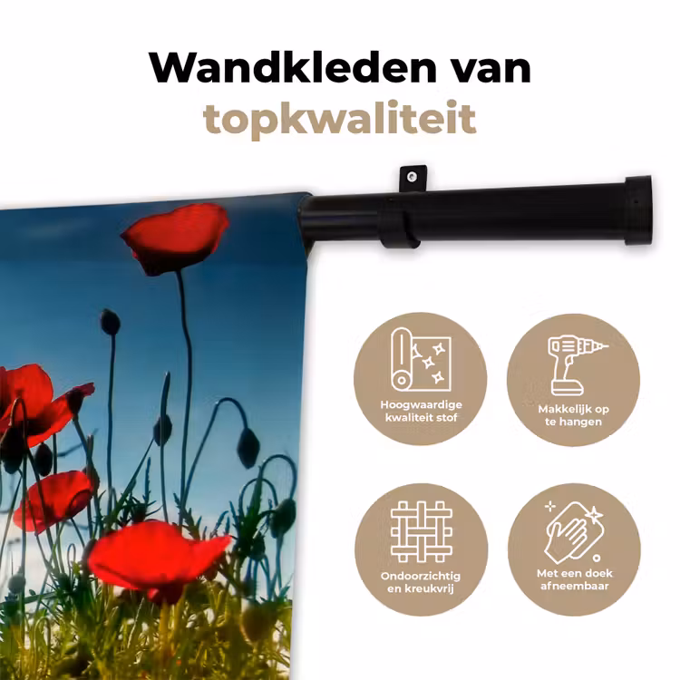 Wandkleed - Klaprozen - Toscane - Zon - Rood - Blauw — 3