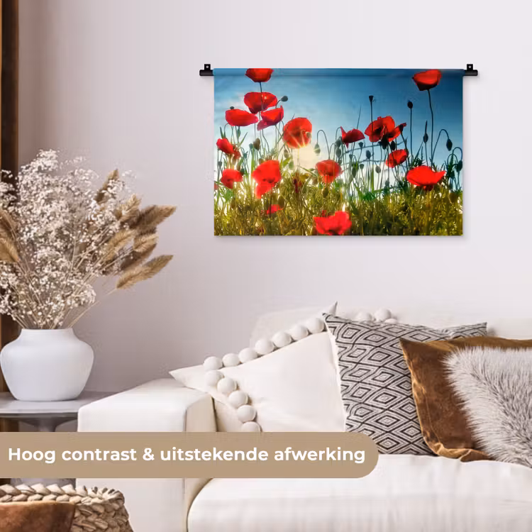 Wandkleed - Klaprozen - Toscane - Zon - Rood - Blauw — 4